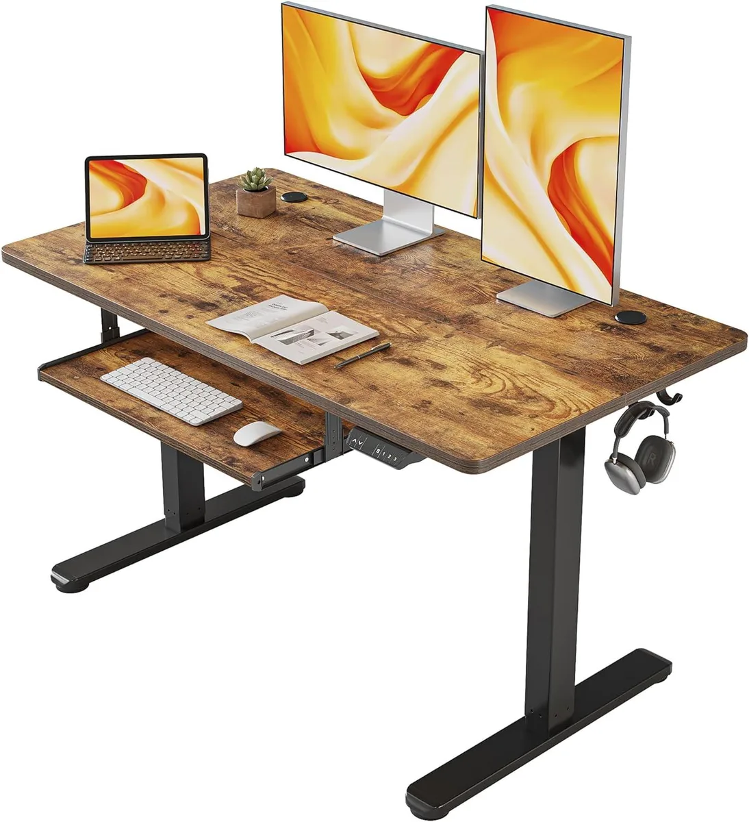 PISKEKAT PISKEKAT Standing Desk 48 × 24 Inches Electric Adjustable with Keyboard Tray Rustic Brown — product photo