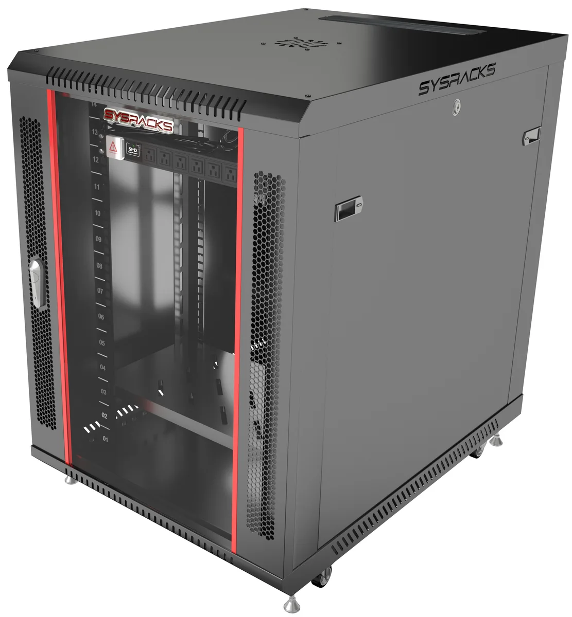 SYSRACKS SYSRACKS 15U Server Rack 35-Inch Deep 19-Inch Glass Door Fan PDU — product photo