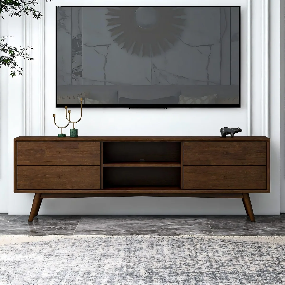tuphen tuphen Caroline Mid Century Modern Walnut TV Stand 71-72 Inch Brown Solid Wood — product photo
