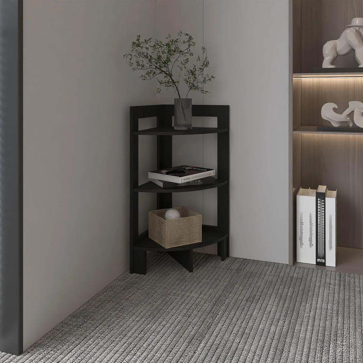tuphen tuphen Riga Corner 3-Tier Occasional Table 37" H x 15.2" W x 15.2" D Black — product photo