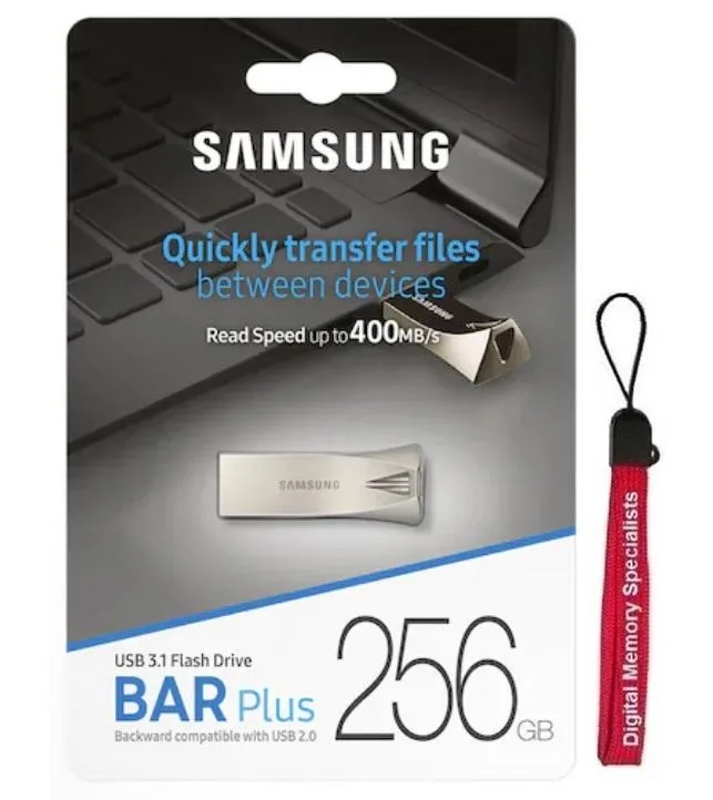 SAMSUNG SAMSUNG BAR Plus MUF-256BE3 256GB USB 3.1 Type-A 400MB/s Silver USB flash drive — product photo