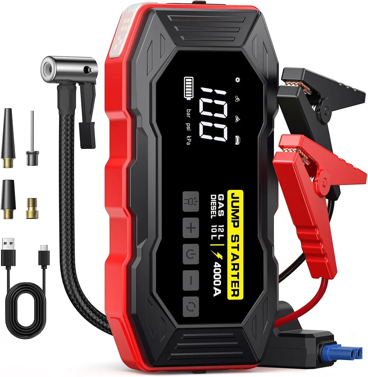 Leelbox Leelbox Jump Starter with Air Compressor 4000A Peak 160PSI 12V Black&amp;Red — product photo