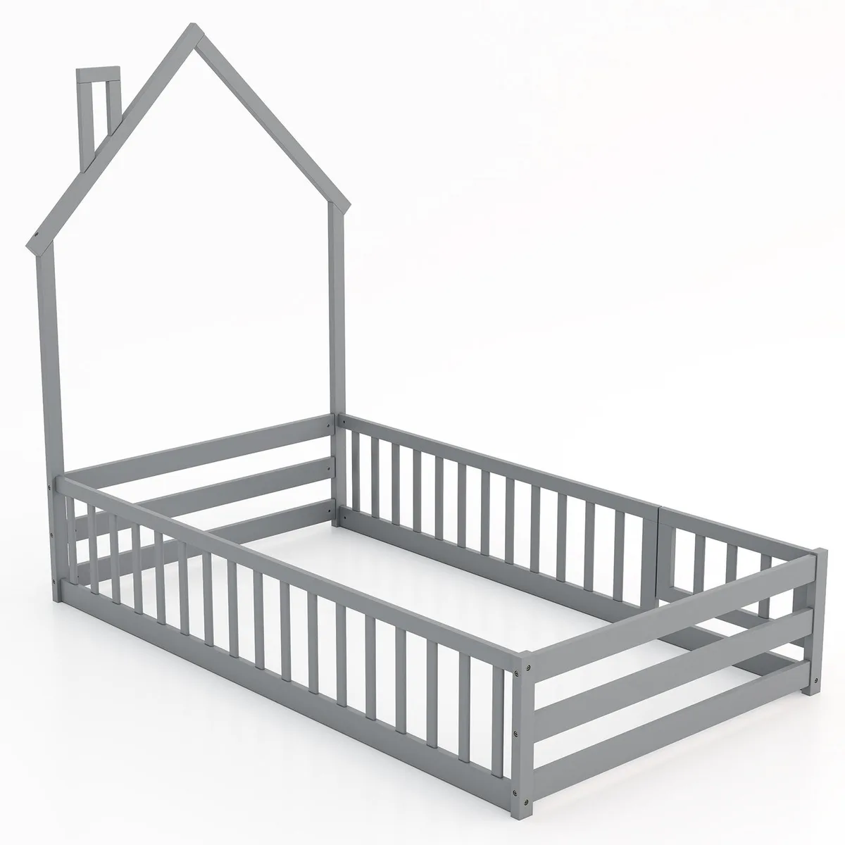 SlickBlue SlickBlue Montessori Twin Floor Bed with Lockable Door and Guardrail Grey/White — product photo