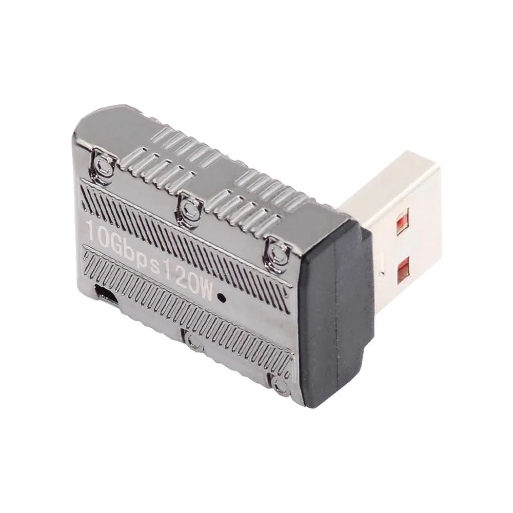 Fervit Fervit USB-C 3.1 Female to USB 3.0 Male 90° Up Angled 10Gbps 120W Power Adapter Mecha Cyberpunk Style — product photo