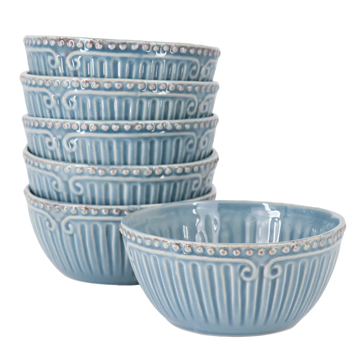 Gibson Gibson Capri 6 Piece 6 Inch Stoneware Embossed Cereal Bowl Set Blue — product photo