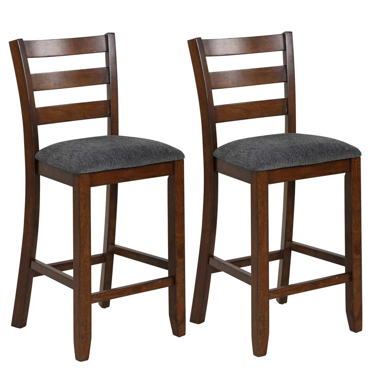 SlickBlue SlickBlue 2-Piece Counter Height Barstools Grey Brown Rubber Wood Linen Fabric — product photo