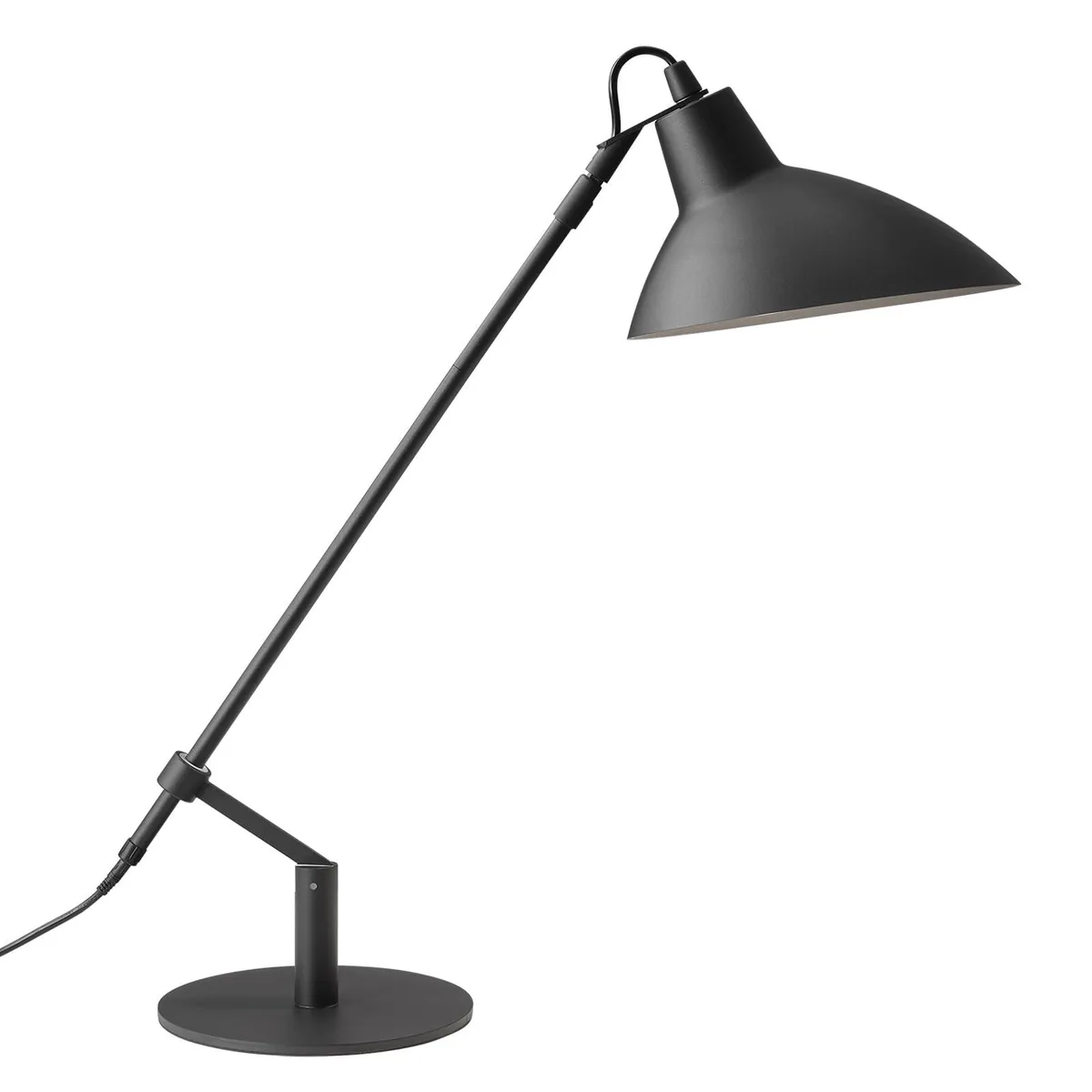 Matte black metal cone table lamp 24 inches tall with adjustable shade and base