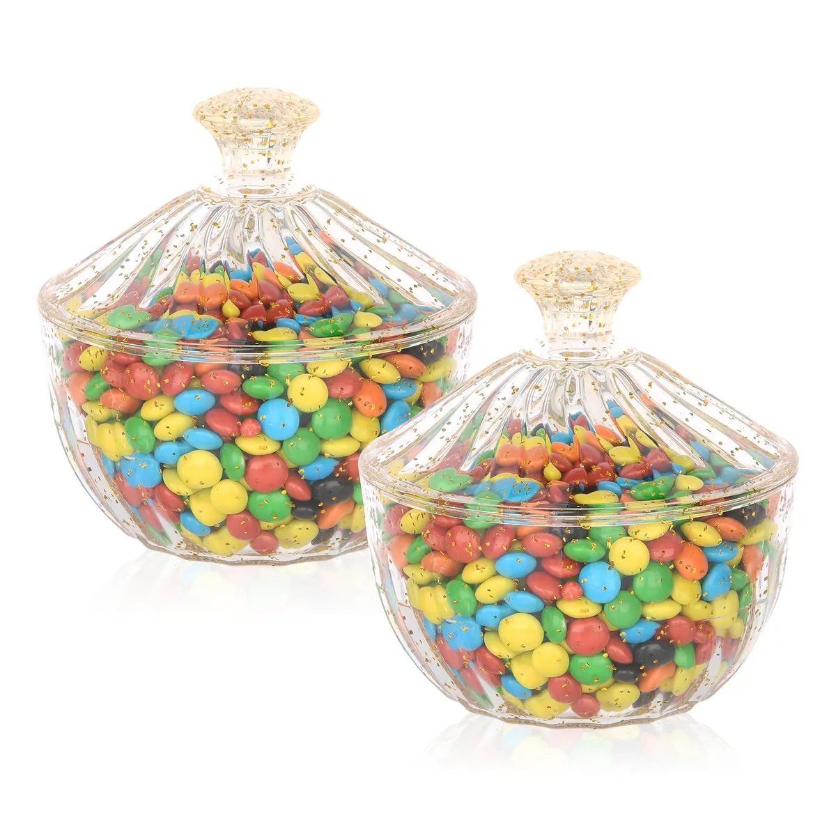 Two clear acrylic jars with decorative crown lids, 300ml each