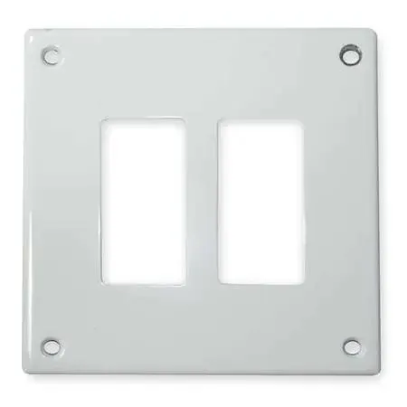 White zinc-plated steel 2-gang rocker switch plate, 5.7 inches high, shatter-resistant finish