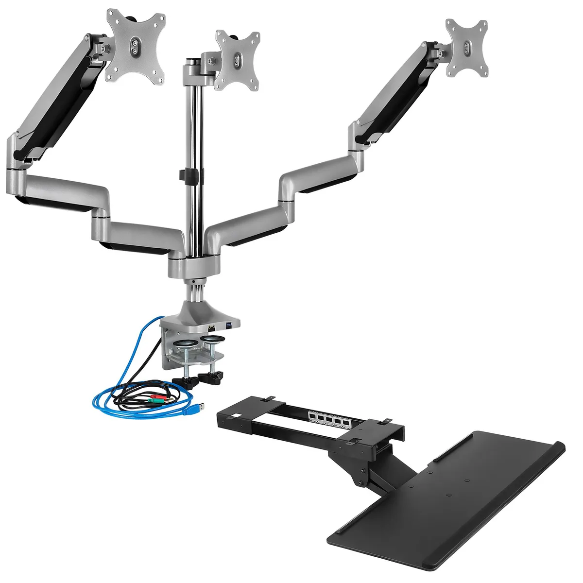 Mount-It Mount-It Triple Monitor Mount & Keyboard Tray Bundle 24-32 Inch USB Audio — product photo