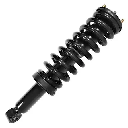 Unity 11562 front right complete strut assembly, silver metal coil spring and damper unit with top mount and hardware