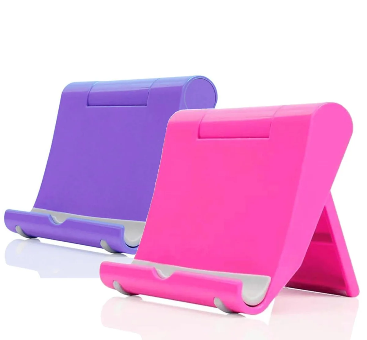  IQ Cell Phone Stand for Desk 2 Pack Foldable Adjustable Pink Purple — product photo