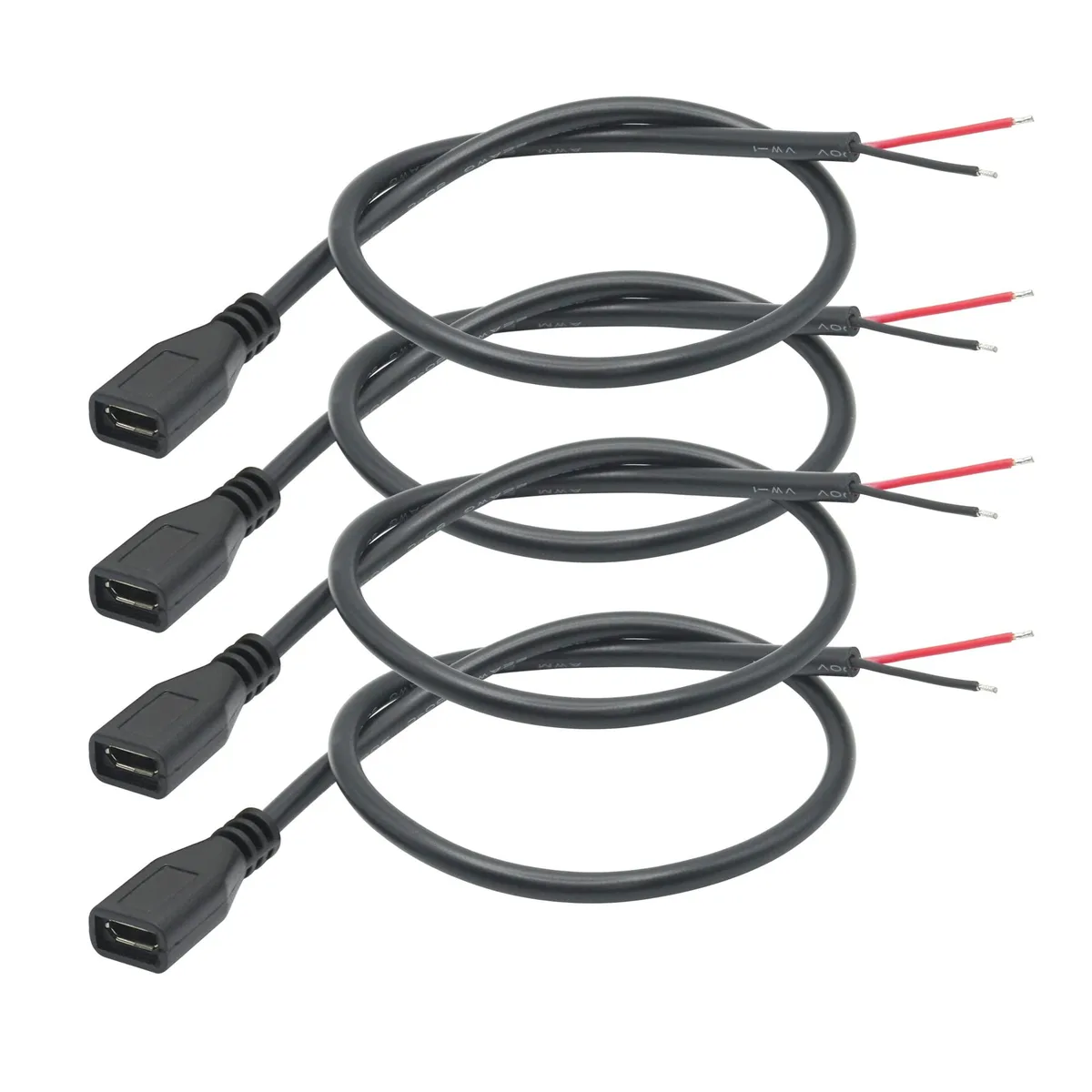 Vszerda Vszerda Micro USB Female to 2-Pin Bare Wire 30cm 11.8in 22AWG 4-Pack — product photo