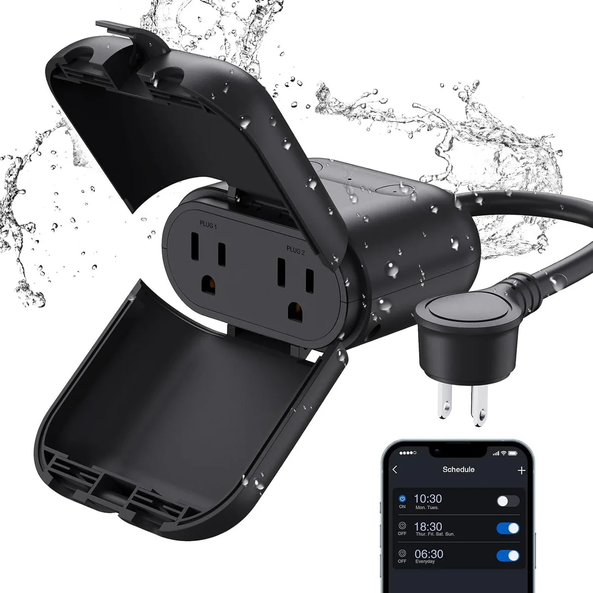 BFKK BFKK Outdoor Smart Plug IP66 2 Sockets Black — product photo
