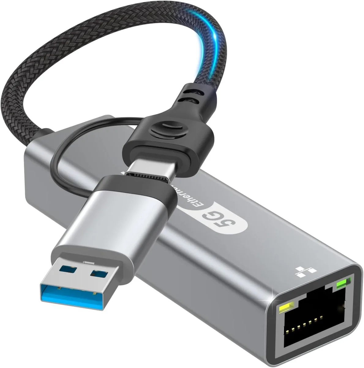 Hitoor Hitoor 2-in-1 USB-C/USB-A to 5Gbps Ethernet Adapter — product photo