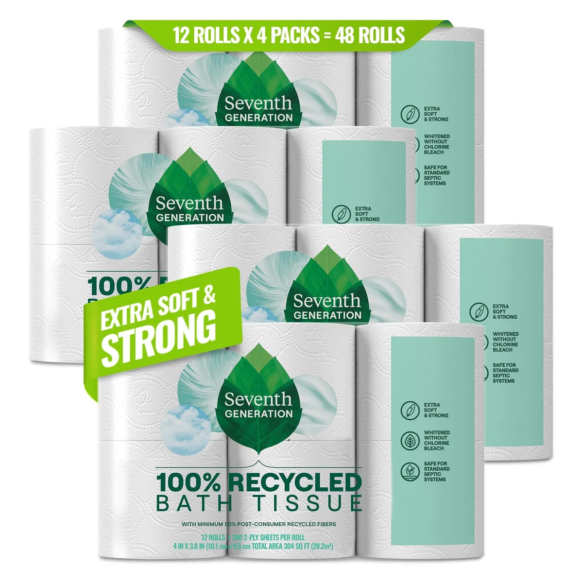  Seventh Generation 100494_4pk paper 48 rolls 2-ply 240 sheets 100% recycled — product photo