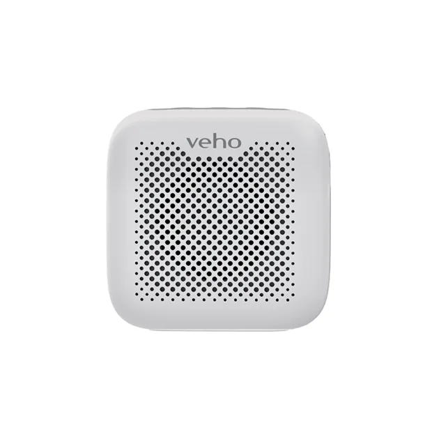 Compact white wireless speaker with passive bass enhancer grille