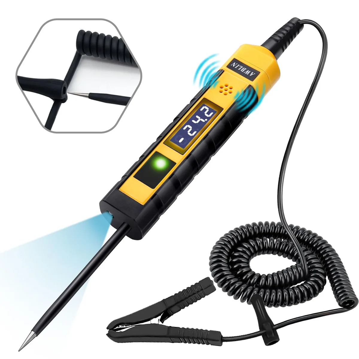 AWBLIN automotive test light with LCD display, spring wire and probe cover