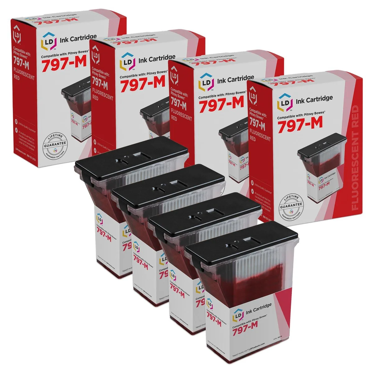 LD Products LD Products 797-M Fluorescent Red Ink Cartridge 4-Pack — product photo