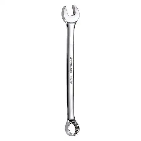 Polished chrome combination wrench with open and twelve point box ends size eleven sixteenths inch