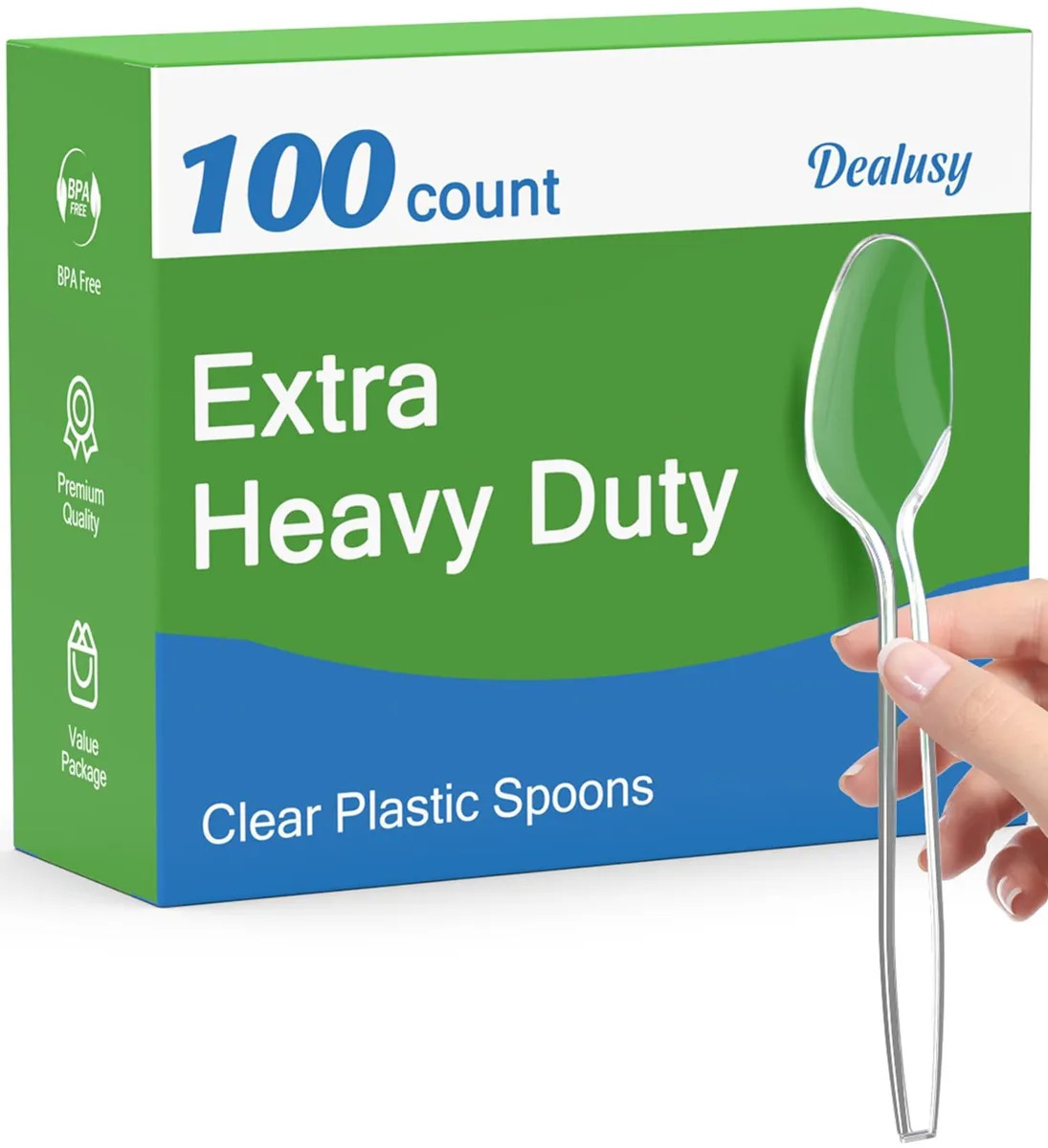 Clear plastic disposable spoons, 100 count, bulk pack