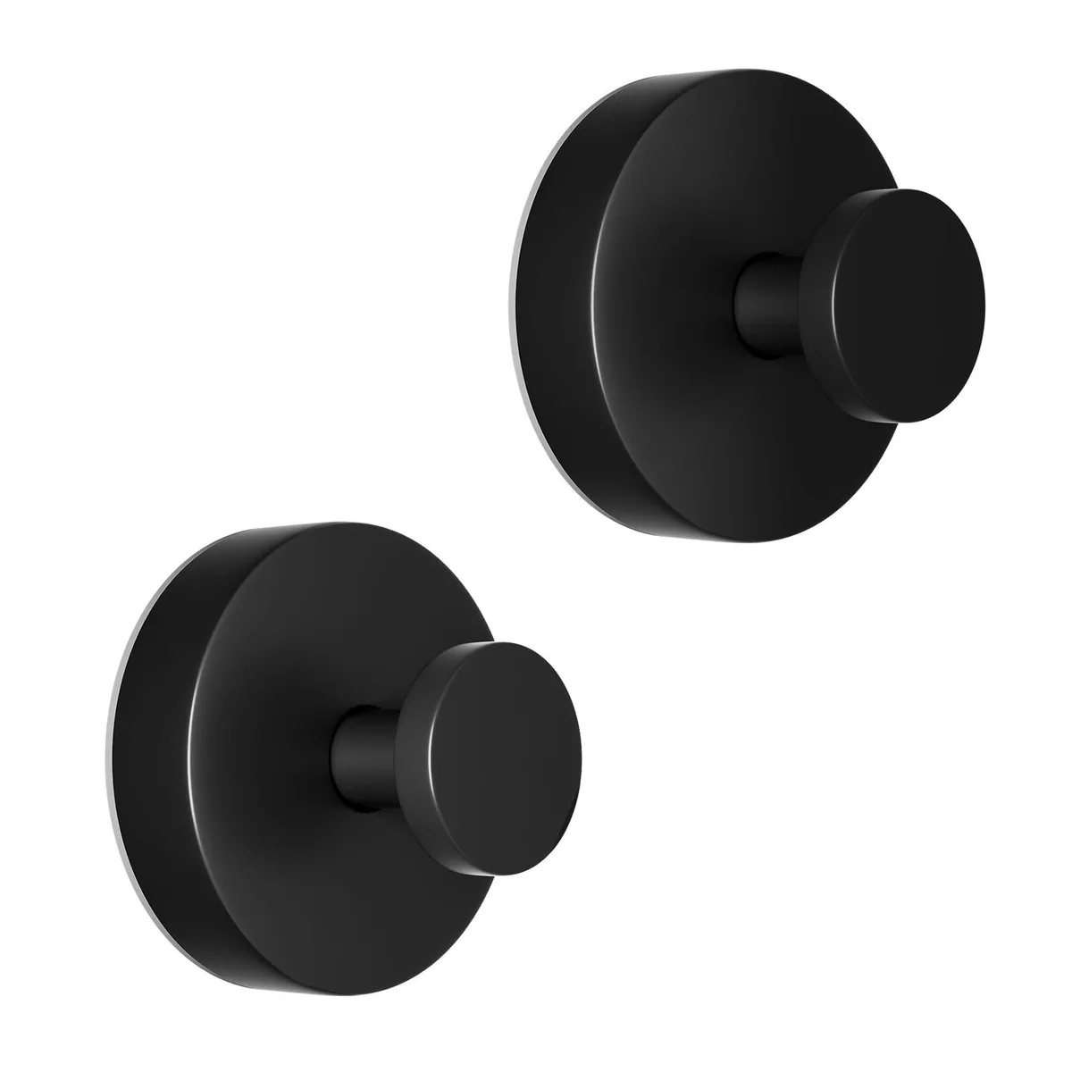 Two black stainless steel suction cup hooks with twist-lock bases, 1.8 by 1.35 inches, 11 lbs capacity