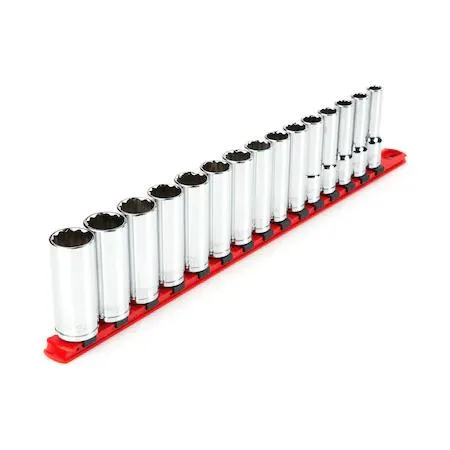 TEKTON 15-piece deep 12-point socket set on rail