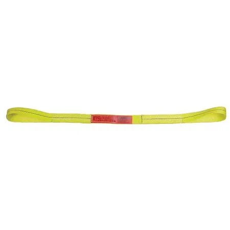 Yellow nylon web sling with flat eyes, 6 ft long and 2 in wide