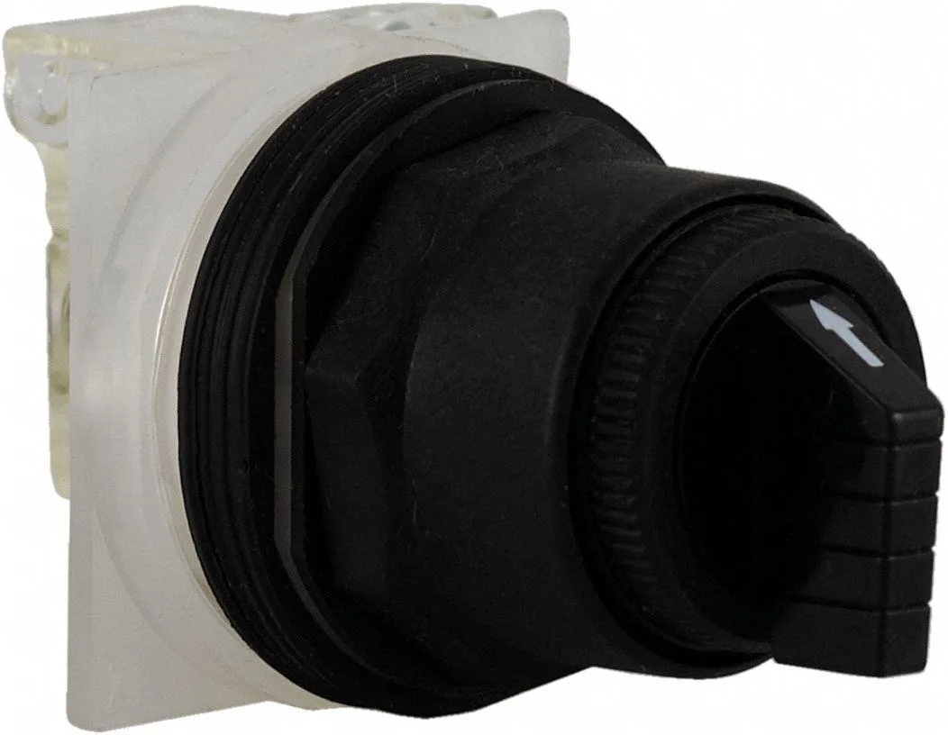 Schneider Electric 30 mm black selector switch with chrome bezel, three-position lever operator