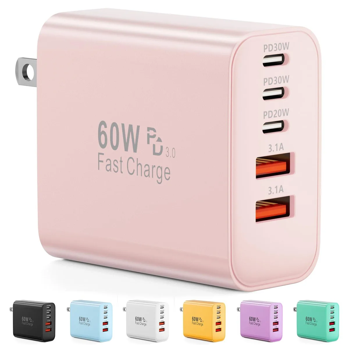  Karhood XHD-PD60W3C2A 60W 5-Port USB Charger Pink — product photo