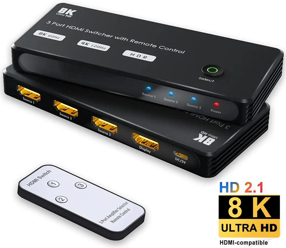 Jansicotek Jansicotek 8K HDMI 2.1 video switch 3-in-1-out IR remote 48Gbps — product photo