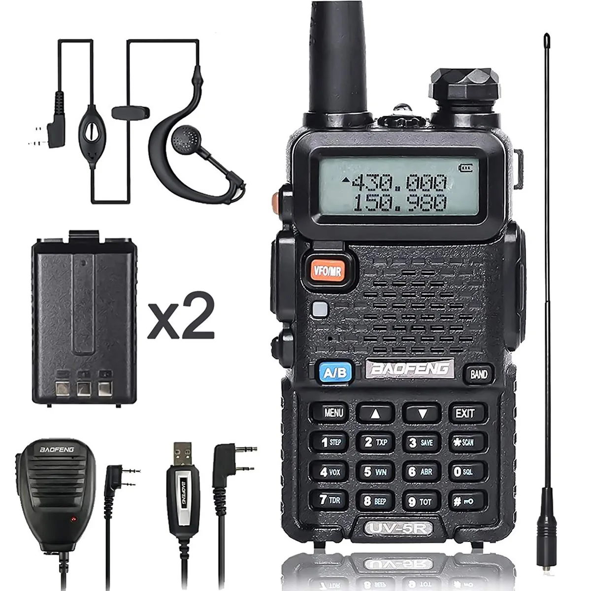 BAOFENG BAOFENG UV-5R Dual Band Radio with 1800mAh Battery Hand Mic NA-771 Antenna — product photo