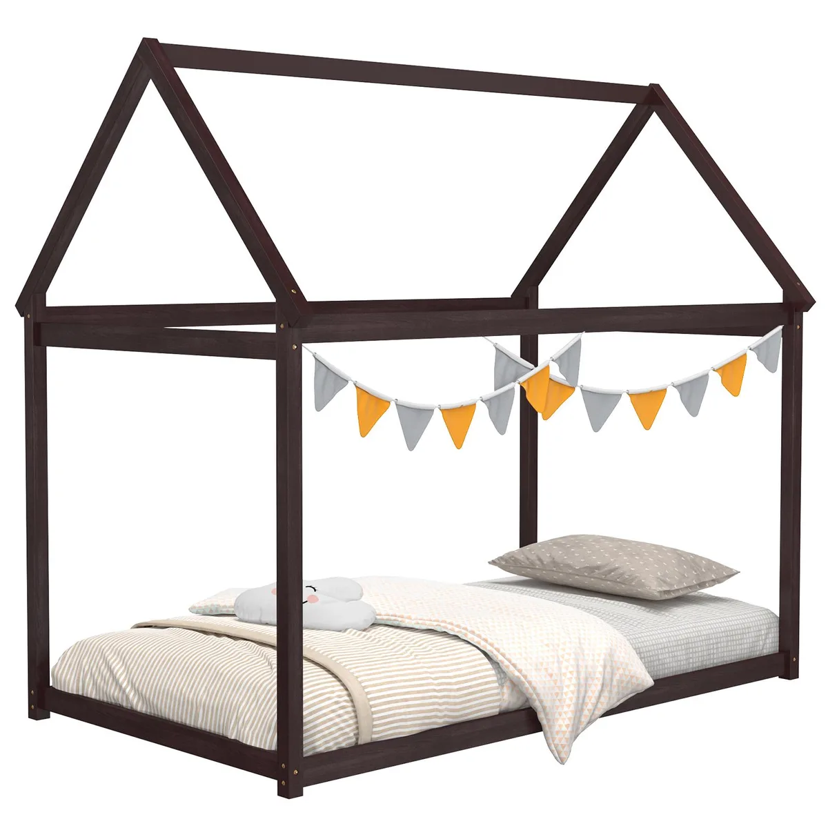 SlickBlue SlickBlue Stable Kids Platform Floor Bed with Roof Twin Espresso — product photo