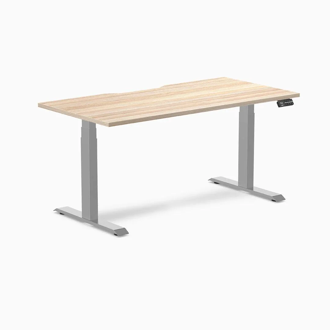 Desky Desky Dual Scalloped Sit Stand Desk Classic Oak 59.1 x 29.5 in Space Gray office furniture — product photo