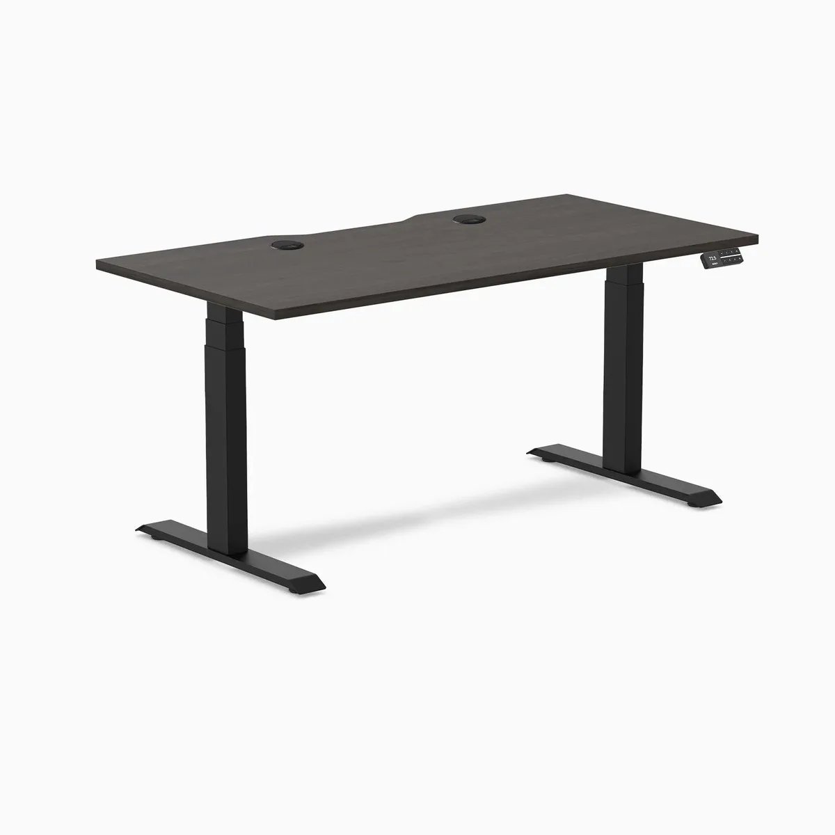 Desky Desky Dual Scalloped Laminate Sit Stand Desk Burnished Wood 59.1 x 29.5 in Matte Black — product photo