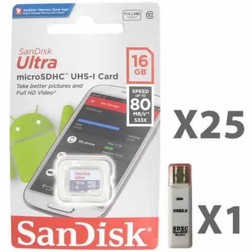 SanDisk SanDisk 16GB microSDHC Class 10 25 Pack with Reader — product photo