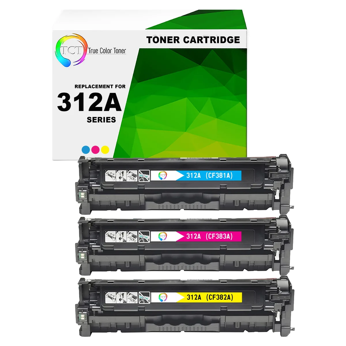 True Color Toner True Color Toner 312A 3-pack toner cartridge CF381A CF382A CF383A 2700 pages — product photo