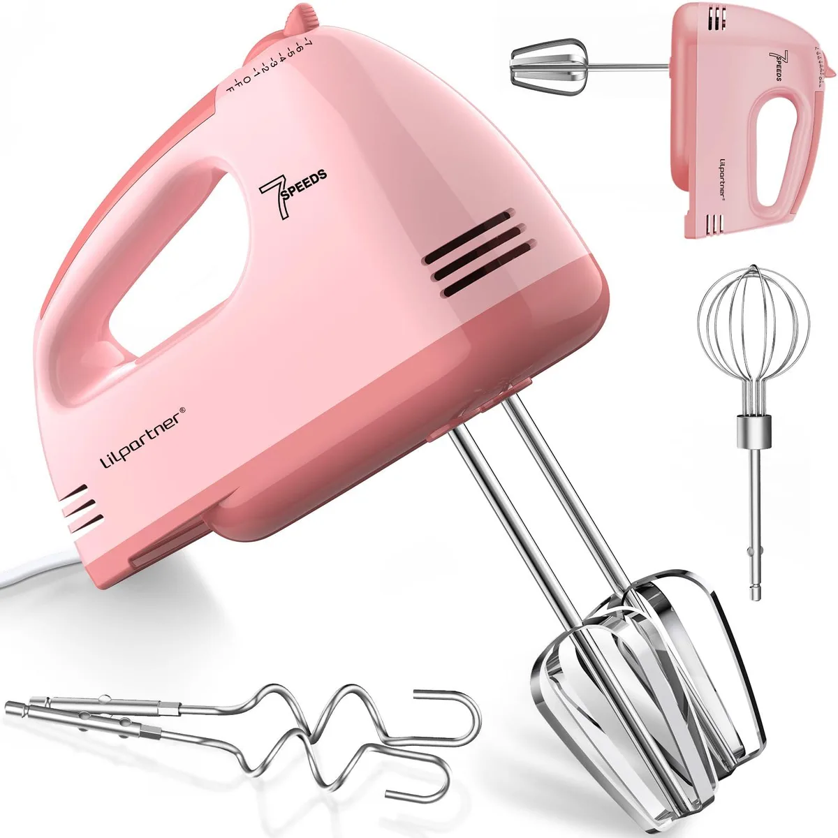  LILPARTNER-133 Hand Mixer Pink 7-Speed 5 Accessories — product photo