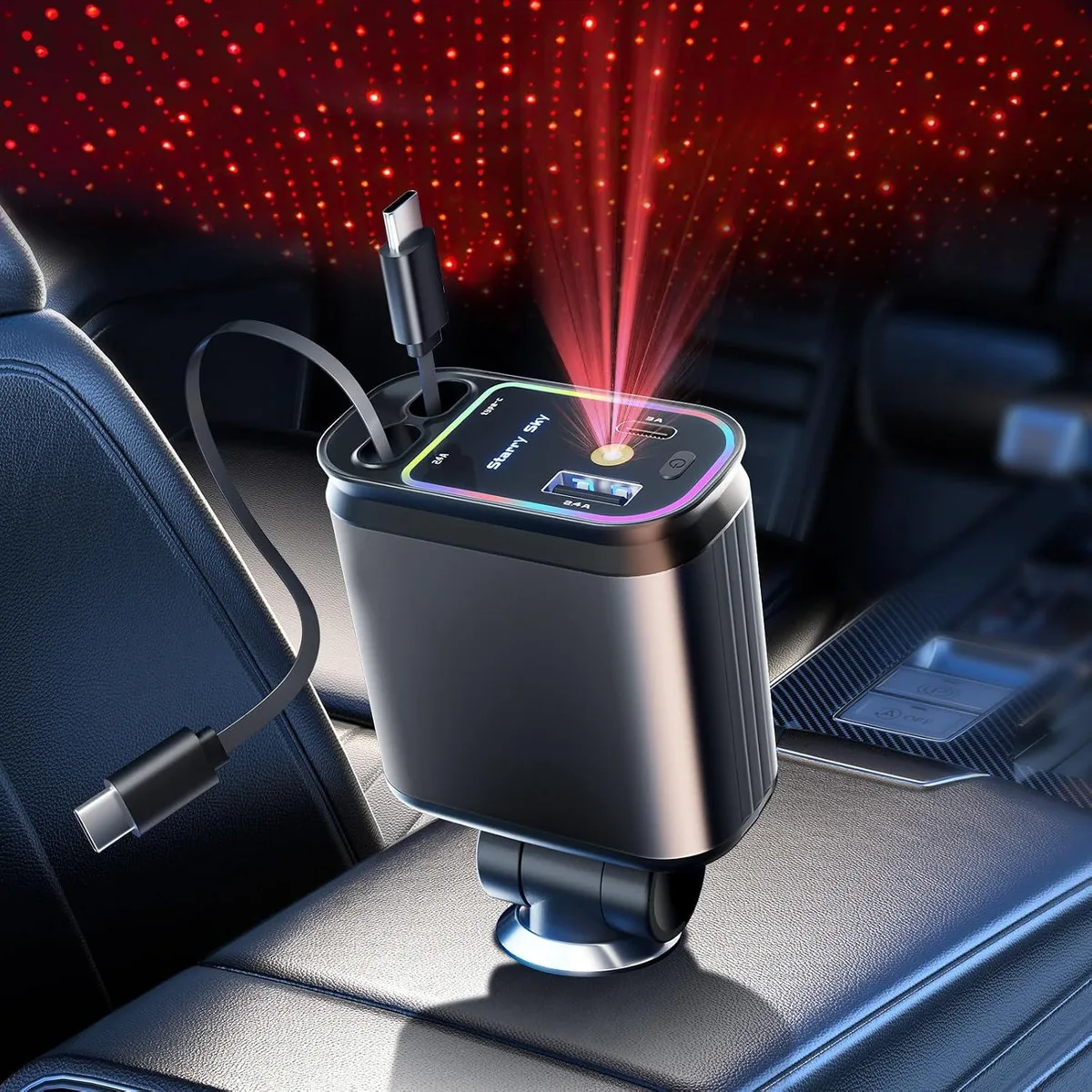 Hamzan Hamzan Starlight Retractable Car Charger 66W Dual Type-C 80cm 180° Projector — product photo