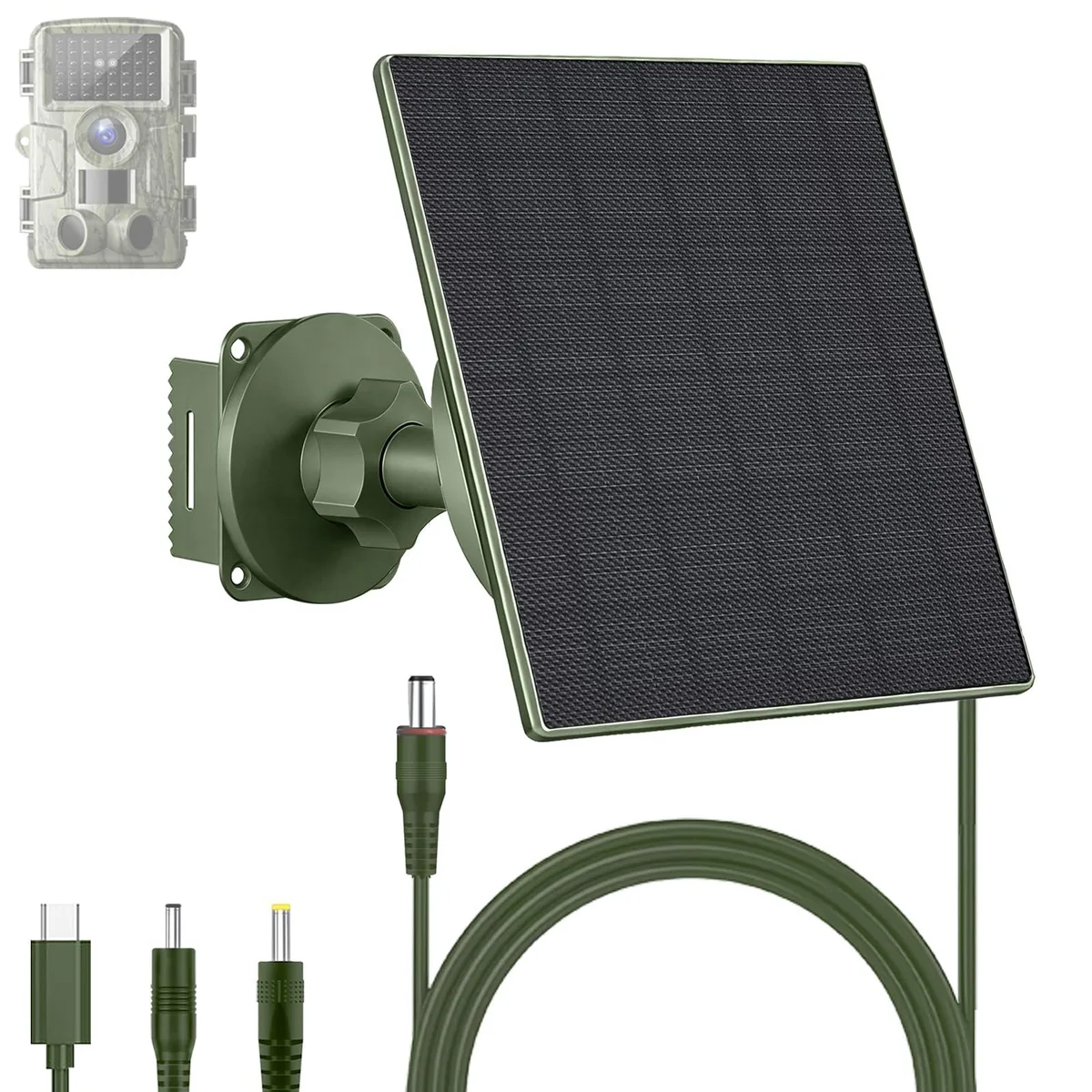 Green rectangular solar panel with built-in battery, IP66 rated, 9.2 by 8.6 inches