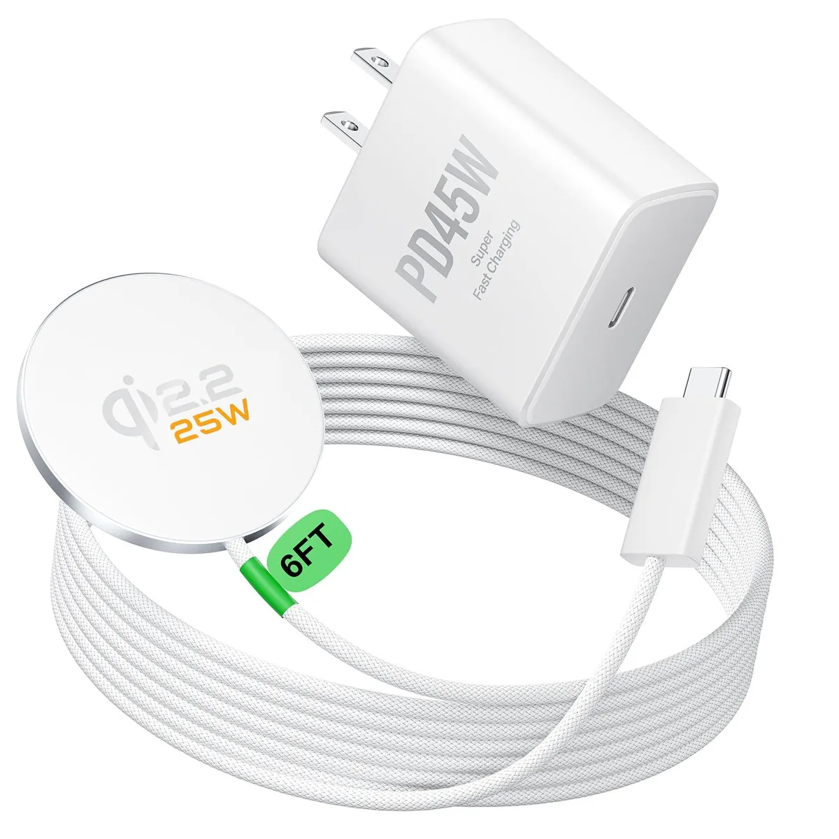  Magnetic Wireless Charger 25W Qi2.2 Pad 6FT 45W USB-C Charger iPhone 16 17 — product photo