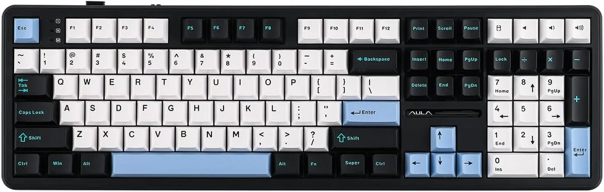 usbroway usbroway F108 Wireless Mechanical Gaming Keyboard 108 Keys 4000mAh Blue White Black — product photo