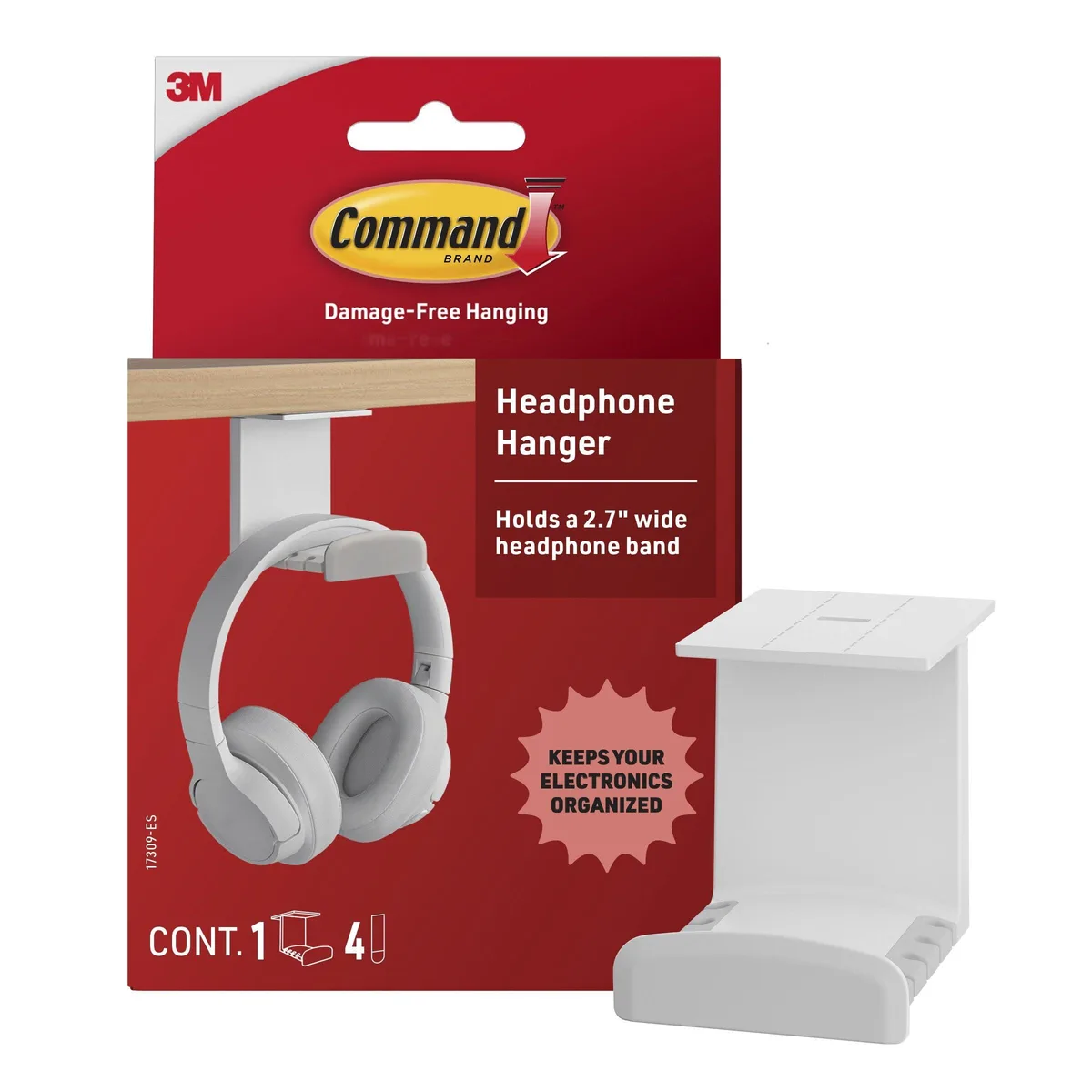 Command Headphone Hanger, 1 Hook, 4 Large Strips — product photo