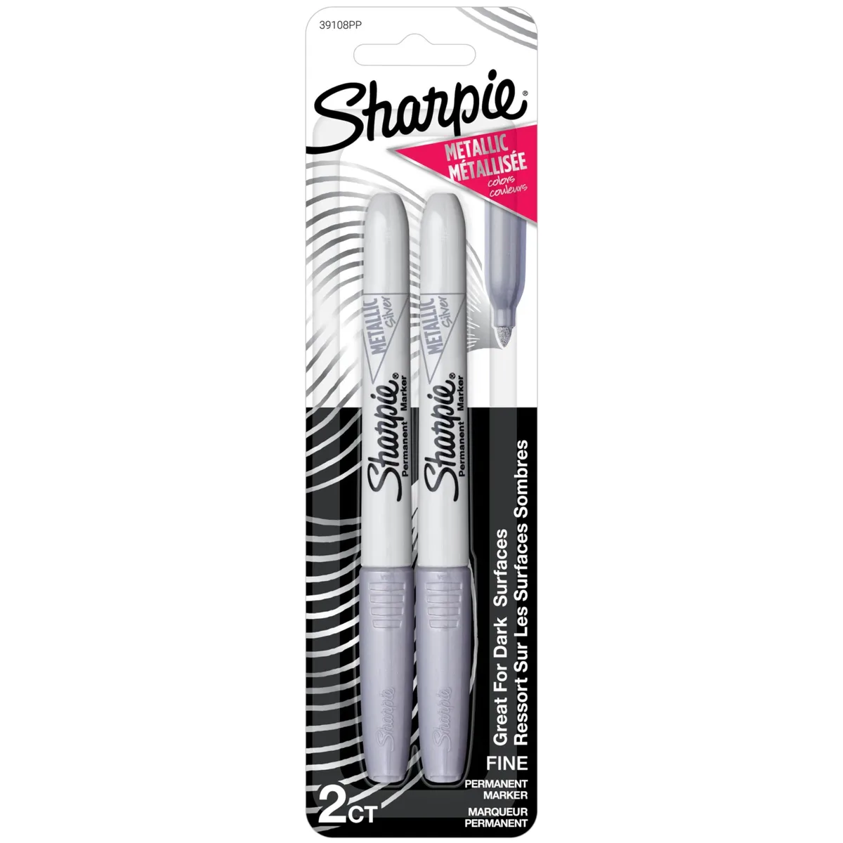 Two silver metallic permanent markers fine point new condition