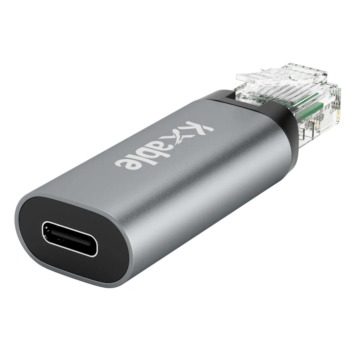  Kaybles KXUC-RJ45-AD-1PK USB-C to RJ45 network connector Grey 90 degree — product photo