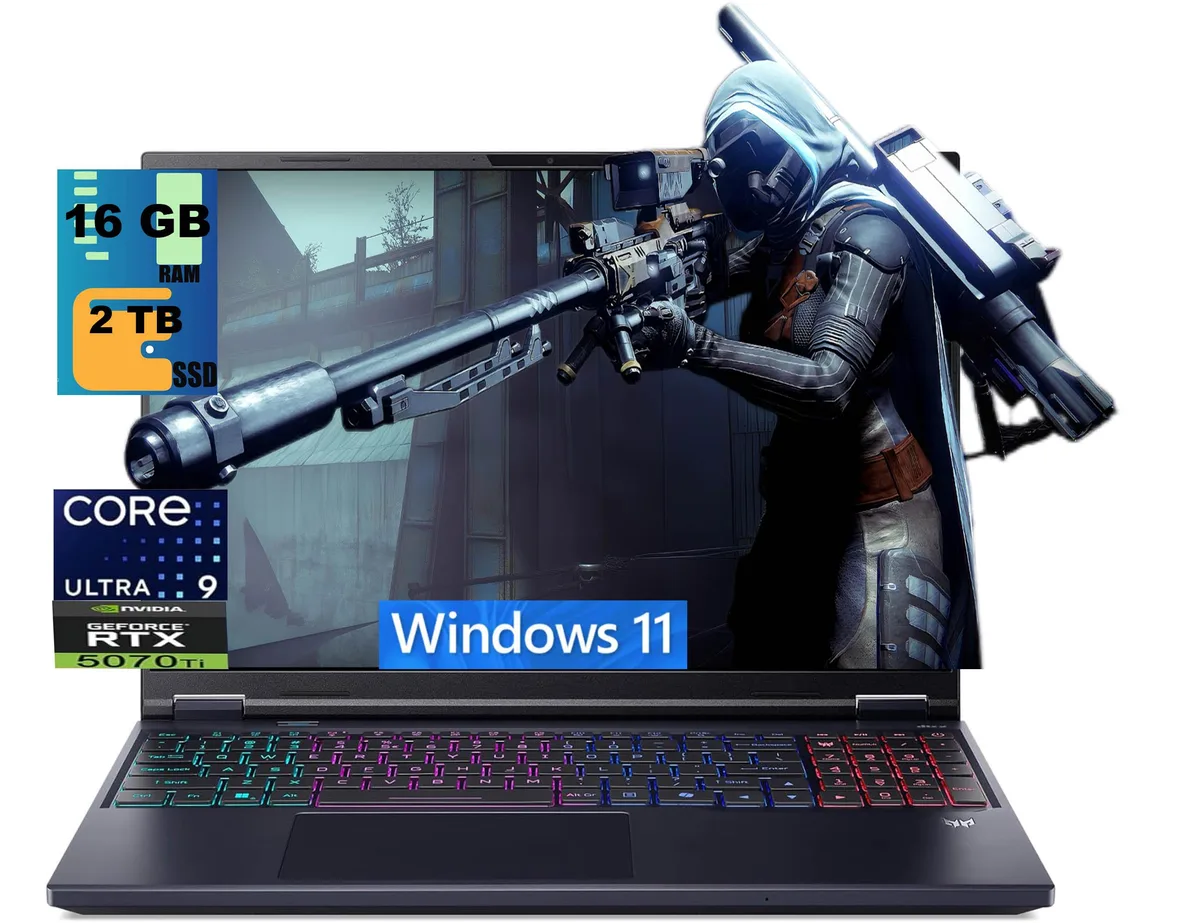 Acer America Acer Predator Helios Neo 16 AI gaming laptop, Ultra 9 275HX, RTX 5070 Ti, 16GB, 2TB — product photo