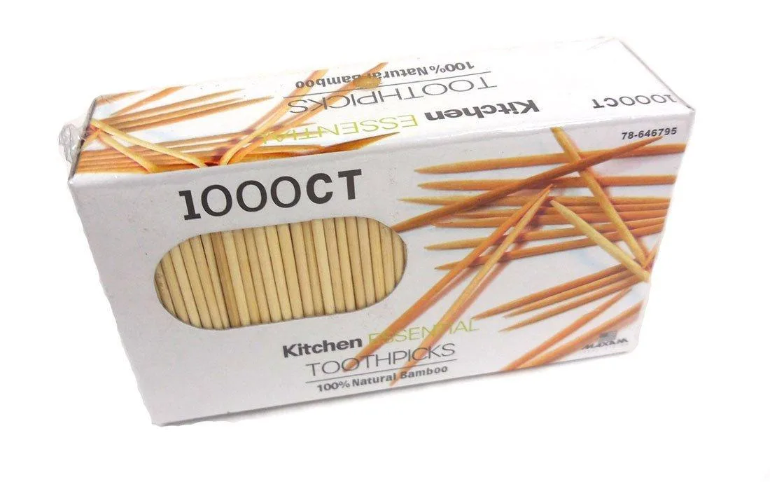 Box of 1000 natural bamboo toothpicks approx 2-1/2 inches long
