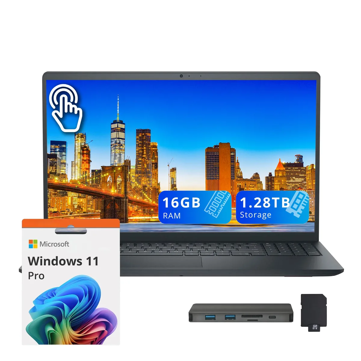 DELL DELL 15.6" FHD Touchscreen Business Laptop i7-1355U 16GB 1TB + 288GB Dock Set Black — product photo