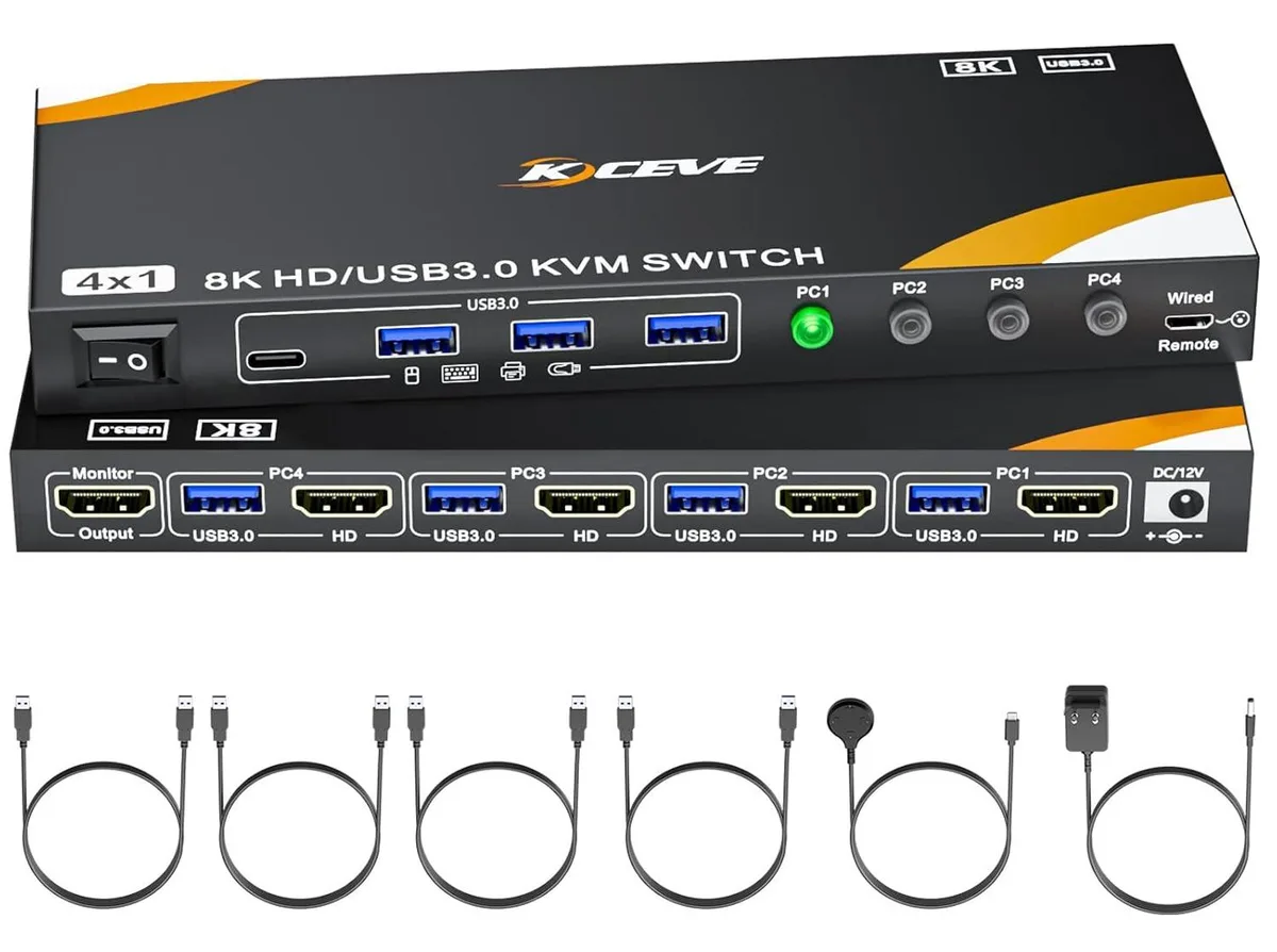 IHDAPP IHDAPP 4-Port HDMI 2.1 KVM Switch 8K@60Hz USB 3.0 Wired Remote — product photo