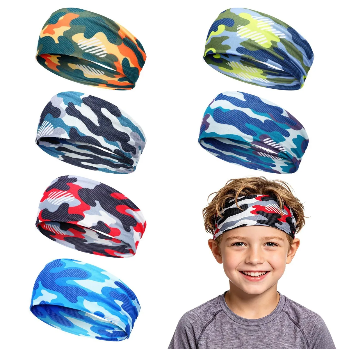  MADHOLLY 6Pcs Kids Sweat Bands Camo Blue 10 12 — product photo